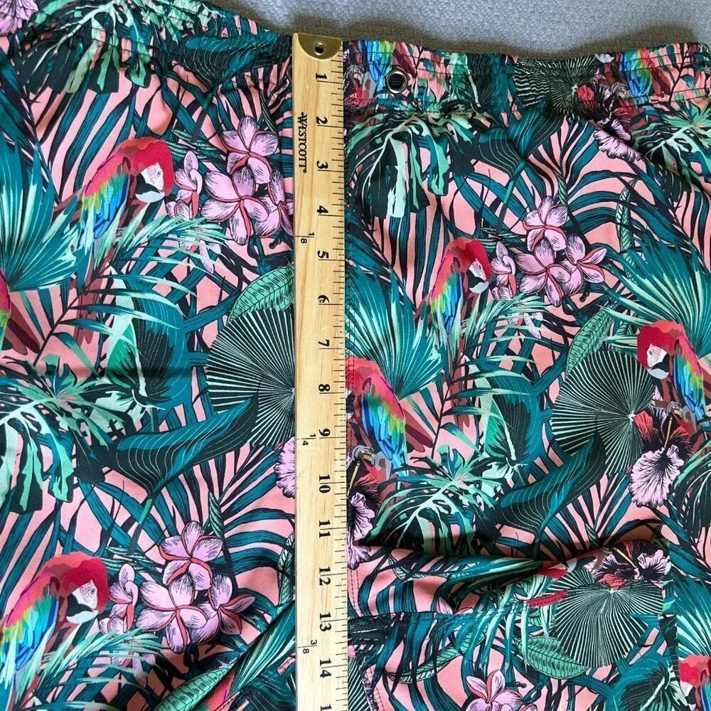 Men's Westport Black XL Tall Swim Trunks Board Shorts Tropical Green Pink Parrot